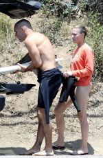 ROBIN WRIGHT and Clement Giraudet Surfing in Malibu 06/12/2020