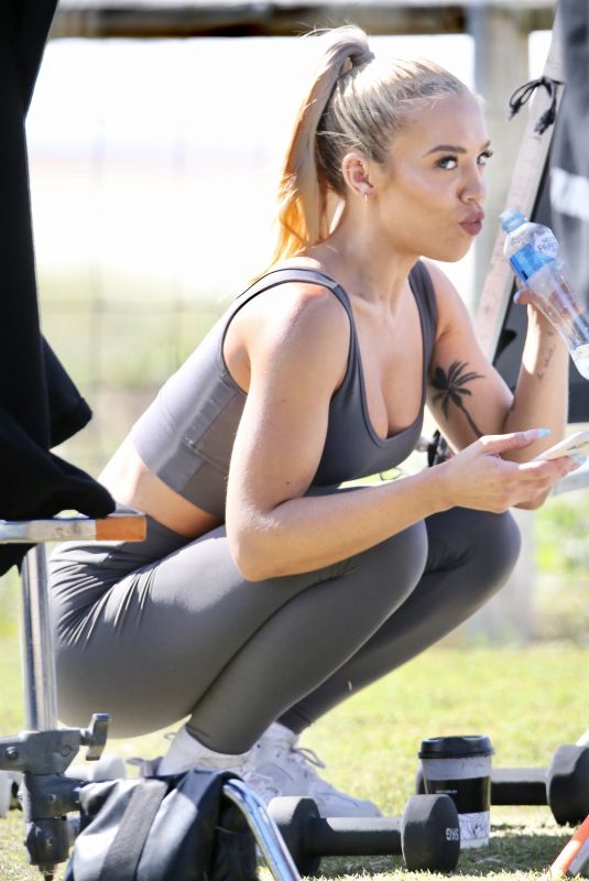 TAMMY HEMBROW Filming Her Fitness App at Mermaid Beach at Gold Coast 06/04/2020