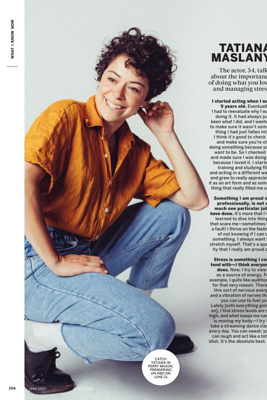 TATIANA MASLANY in Health Magazine, June 2020