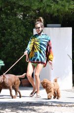 ALESSANDRA AMBROSIO in a Colorful Tie-dye Sweater Out with Her Dogs in Brentwood 07/14/2020