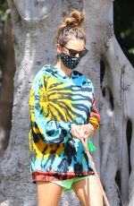 ALESSANDRA AMBROSIO in a Colorful Tie-dye Sweater Out with Her Dogs in Brentwood 07/14/2020