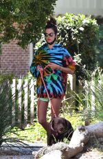 ALESSANDRA AMBROSIO in a Colorful Tie-dye Sweater Out with Her Dogs in Brentwood 07/14/2020