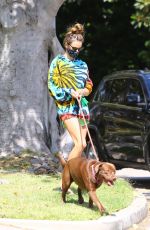 ALESSANDRA AMBROSIO in a Colorful Tie-dye Sweater Out with Her Dogs in Brentwood 07/14/2020