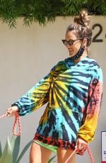 ALESSANDRA AMBROSIO in a Colorful Tie-dye Sweater Out with Her Dogs in Brentwood 07/14/2020