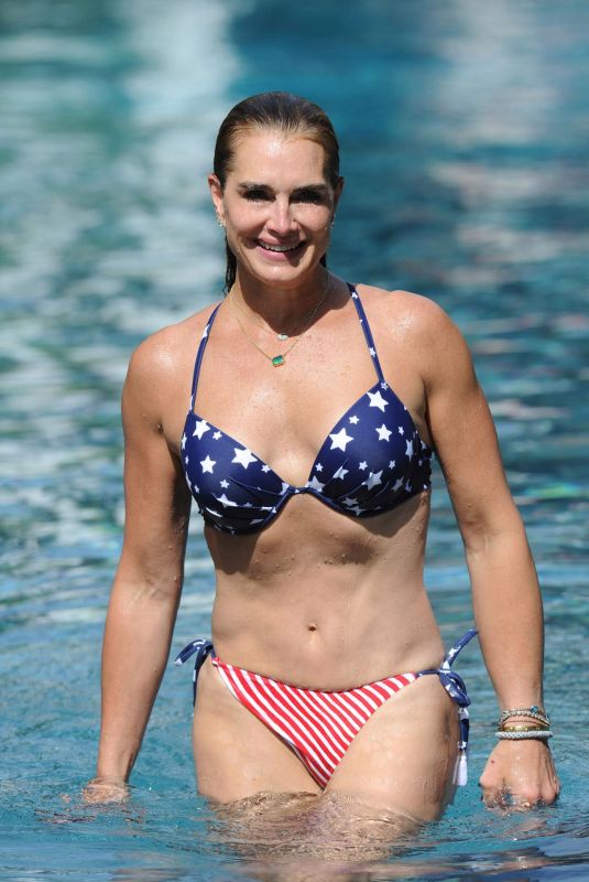 BROOKE SHIELDS in Bikini at Pool at Her Home in The Hamptons 07/06/2020