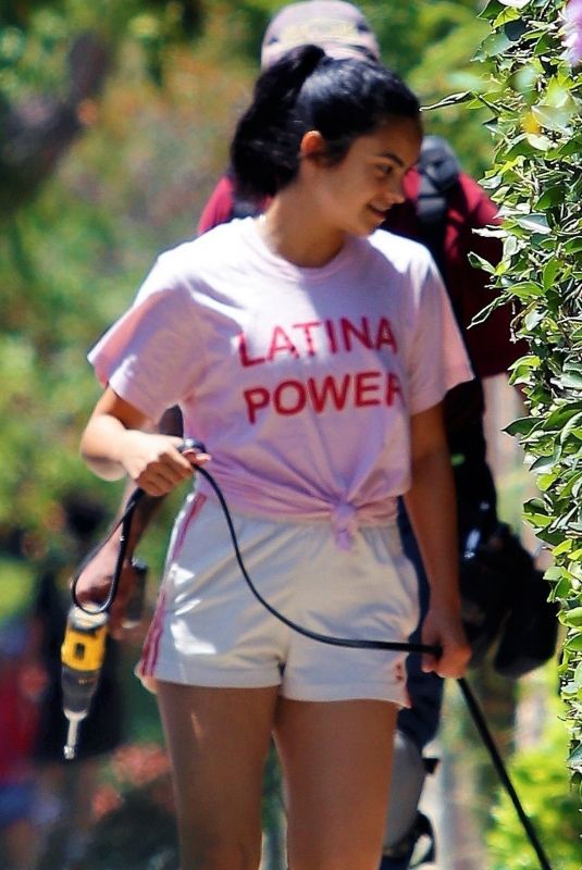 CAMILA MENDES in Shorts Out with Her Dog in Los Angeles 07/02/2020