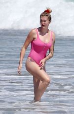 IRELAND BALDWIN in a Pink Swimsuit on the Beach in Malibu 07/20/2020
