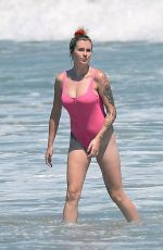 IRELAND BALDWIN in a Pink Swimsuit on the Beach in Malibu 07/20/2020