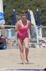IRELAND BALDWIN in a Pink Swimsuit on the Beach in Malibu 07/20/2020