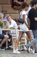 JOAN SMALLS in a White Mini Dress Out in Portofino 07/23/2020