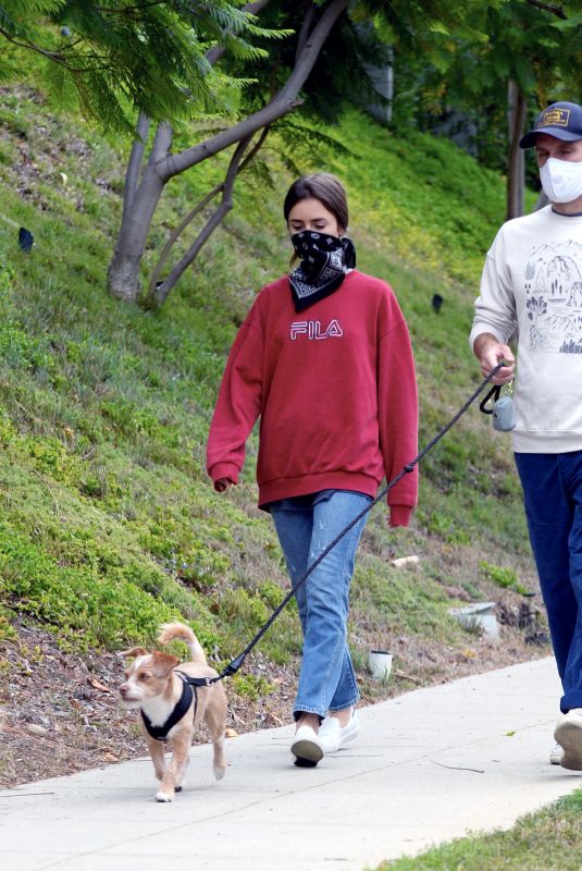 LILY COLLINS and Charlie McDowell Out with Their Dog in Los Angeles 07/22/2020