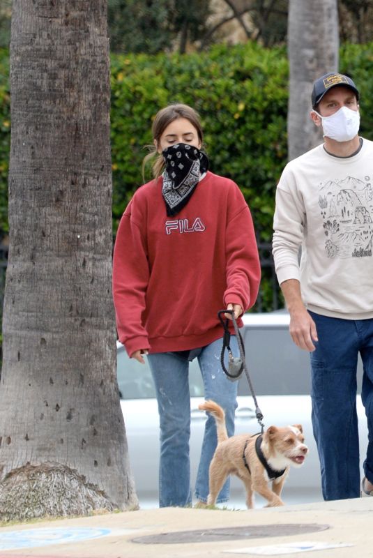 LILY COLLINS Out with Her Dog in Los Angeles 07/22/2020