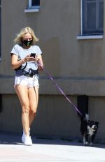 MALIN AKERMAN in Shorts Out with Her Dog in Los Feliz 07/15/2020
