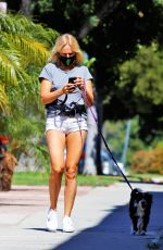 MALIN AKERMAN in Shorts Out with Her Dog in Los Feliz 07/15/2020