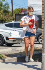 MARGOT ROBBIE in Denim Shorts Wearing a Mask Out in Santa Monica 07/12/2020