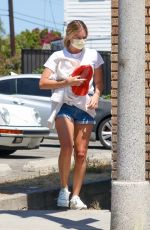MARGOT ROBBIE in Denim Shorts Wearing a Mask Out in Santa Monica 07/12/2020