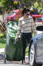 NINA DOBREV Taking a Trash Bin Outside Her Home in West Hollywood 07/18/2020