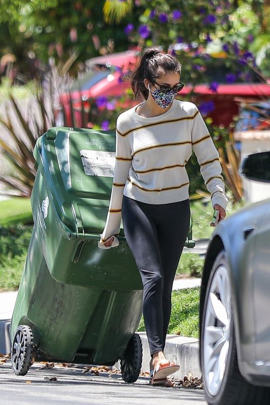 NINA DOBREV Taking a Trash Bin Outside Her Home in West Hollywood 07/18/2020