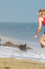 PARIS HILTON in a Red Swimsuit on the Beach in Malibu 07/27/2020
