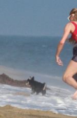 PARIS HILTON in a Red Swimsuit on the Beach in Malibu 07/27/2020