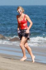 PARIS HILTON in a Red Swimsuit on the Beach in Malibu 07/27/2020