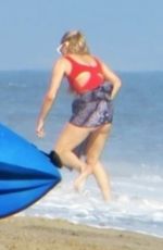 PARIS HILTON in a Red Swimsuit on the Beach in Malibu 07/27/2020