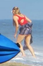 PARIS HILTON in a Red Swimsuit on the Beach in Malibu 07/27/2020