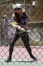 PHOEBE PRICE Having Tennis Lession at a Court in Los Angeles 07/12/2020