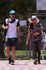 PHOEBE PRICE Having Tennis Lession at a Court in Los Angeles 07/12/2020