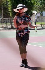 PHOEBE PRICE Having Tennis Lession at a Court in Los Angeles 07/12/2020