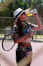 PHOEBE PRICE Having Tennis Lession at a Court in Los Angeles 07/12/2020