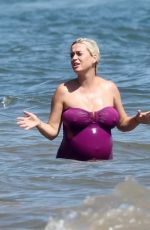 Pregnant KATY PERRY in Swimsuit at a Beach in Malibu 07/12/2020