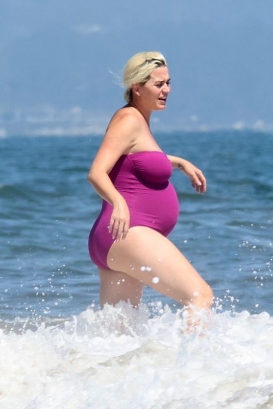 Pregnant KATY PERRY in Swimsuit at a Beach in Malibu 07/12/2020