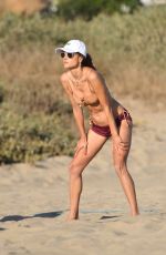 ALESSANDRA AMBROSIO in Bikini Playing Volleyball at a Beach in Santa Monica 08/22/2020