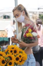 ALEXIS REN in Ripped Denim Shopping at Farmers Market in Los Angeles 08/16/2020