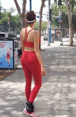 BLANCA BLANCO in a Red Leggings and Sports Bra Out in Los Angeles 08/23/2020