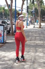BLANCA BLANCO in a Red Leggings and Sports Bra Out in Los Angeles 08/23/2020