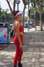 BLANCA BLANCO in a Red Leggings and Sports Bra Out in Los Angeles 08/23/2020