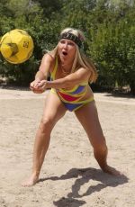 CAPRICE BOURRET in Swimsuit Playing Volleyball on the Beach in Ibiza 08/03/2020