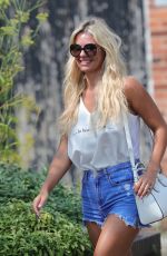 CHRISTINE MCGUINNES in Denim Shorts Out in Wilmslow 08/13/2020