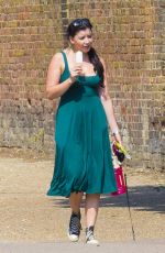 DAISY LOWE in a Green Dress Out with Her Dog in London 08/11/2020