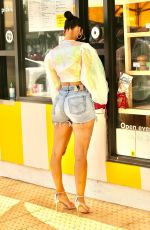 DRAYA MICHELE in Denim Shorts Out for Coffee in Hollywood 08/15/2020