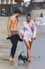 DUA LIPA in Bikini and Anwar Hadid Out with Their Dog at a Beach in Malibu 08/25/2020