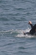 DUA LIPA in Wetsuit Boogie Boarding in Malibu 08/21/20