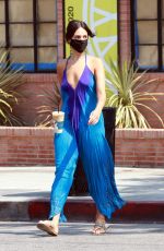EIZA GONZALEZ in a Blue Jumpsuit at Alfred Coffee in Los Angeles 08/19/2020