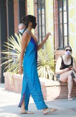 EIZA GONZALEZ in a Blue Jumpsuit at Alfred Coffee in Los Angeles 08/19/2020