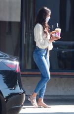 EIZA GONZALEZ in Tight Denim Out for Coffee in Studio City 08/28/2020