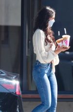 EIZA GONZALEZ in Tight Denim Out for Coffee in Studio City 08/28/2020