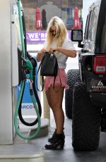 EMMA SLATER in Denim Shorts at a Gas Station in Los Angeles 08/04/2020