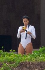 EVA LONGORIA in a White Swimsuit in Cabo San Lucas 08/25/2020